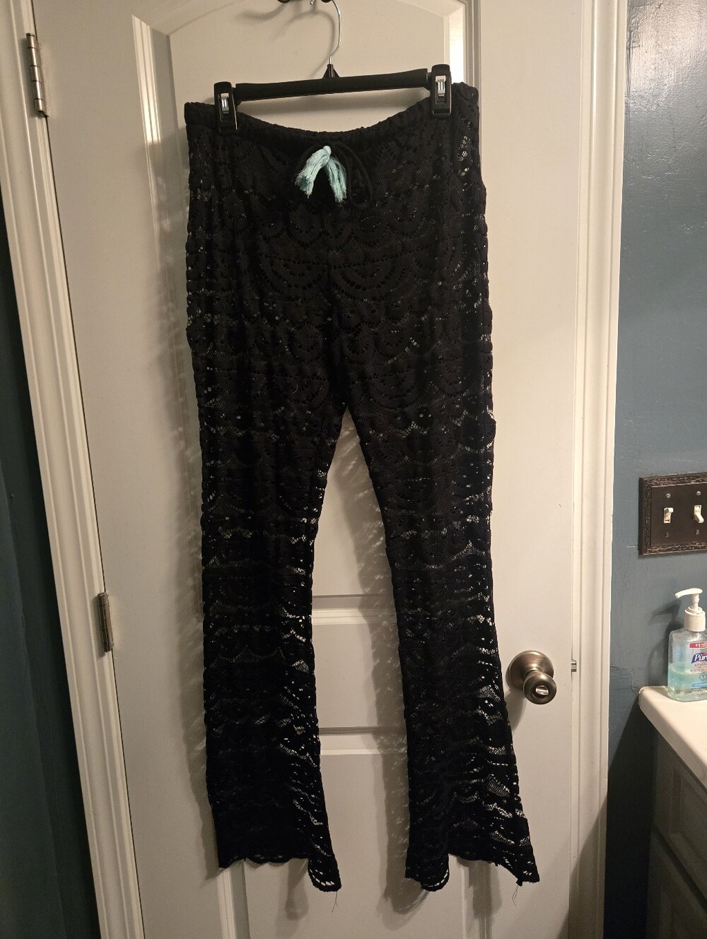 Black Lace Flare Pants/Swimsuit Cover Up with Drawstring Waist